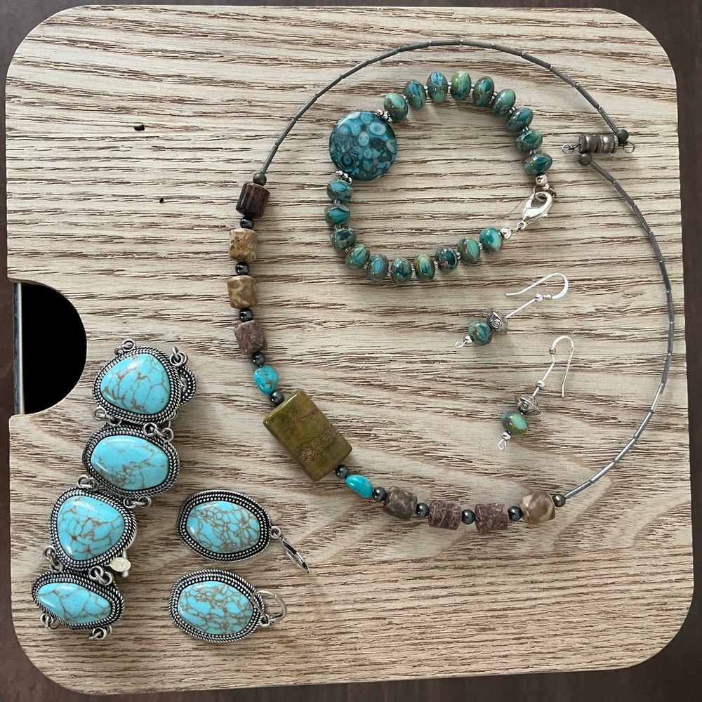 Turquoise Jewelry Bundle: Earrings, Bracelets, Earrings